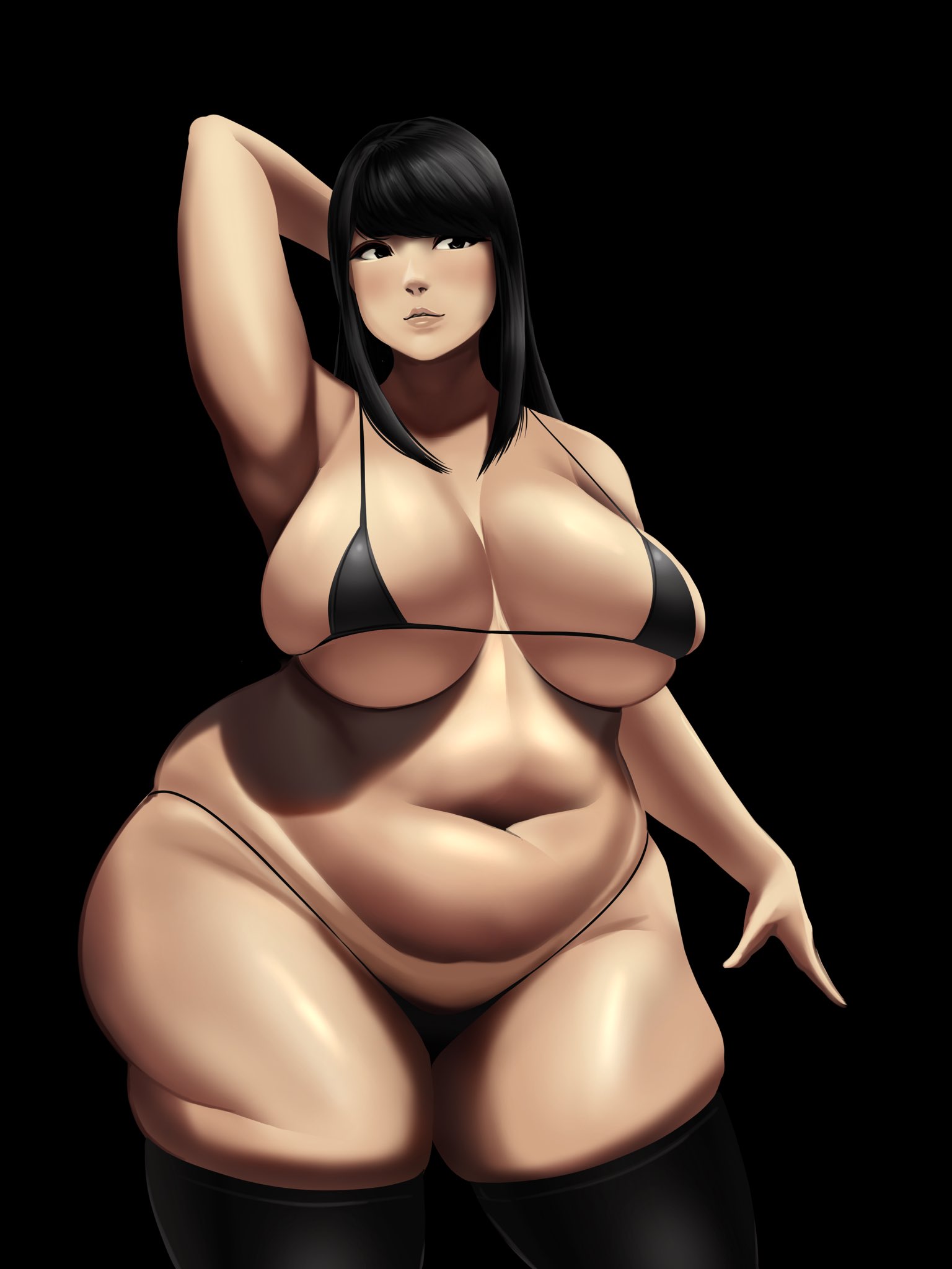 1girls, bbw, bikini, breasts, chubby, cleavage, female, female only, huge breasts, overweight, overweight female, solo, thick thighs, thighhighs, toroboro, wide hips