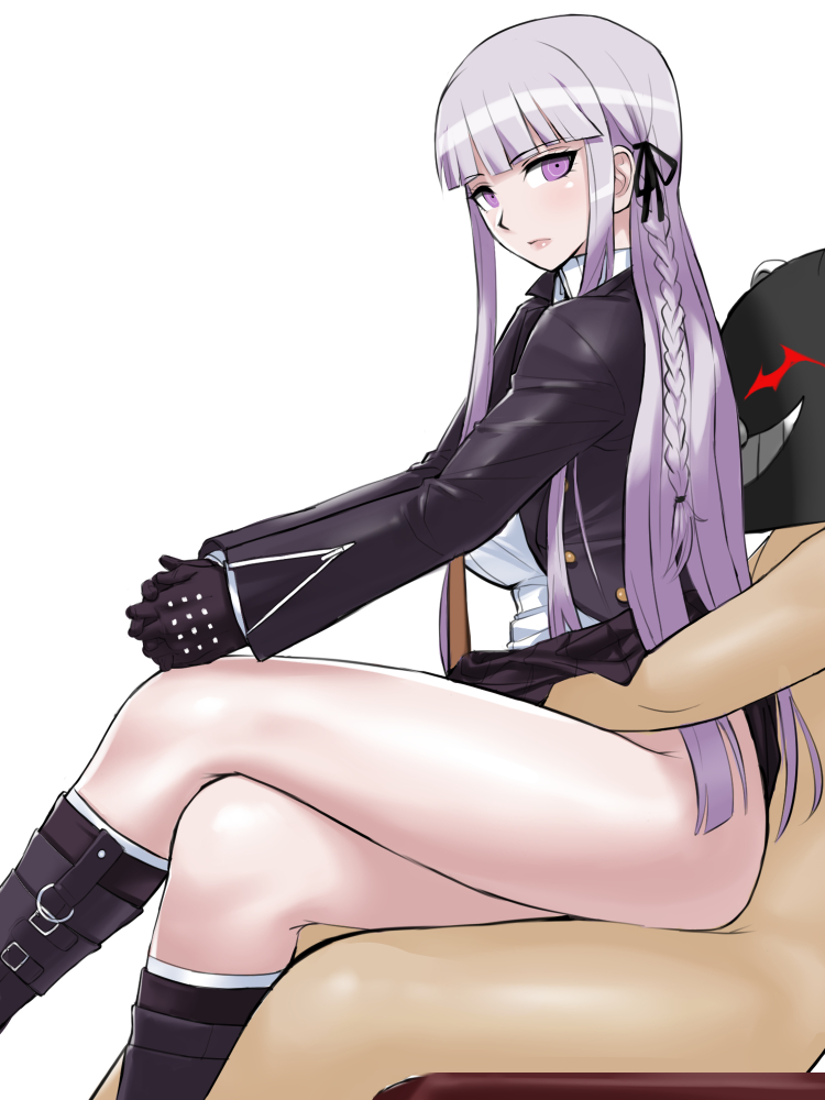1boy, 1girls, akizora, boots, clothing, danganronpa, danganronpa: trigger happy havoc, female, female focus, gloves, hair ornament, implied sex, kirigiri kyoko, light skin, long hair, male, purple eyes, purple hair, rape, straight hair, tie
