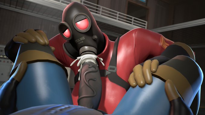 3d, black skin, cum, cum in mouth, fellatio, fempyro, furry, futanari, gas mask, intersex, latex, latex bodysuit, latex boots, latex clothing, latex futa, latex gloves, latex legwear, latex stockings, latex suit, latex thighhighs, penis, pyro (team fortress 2), revhearts, team fortress 2, thighs, valve, veiny penis