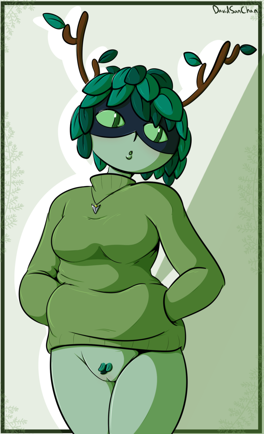 1girls, 2020, adventure time, artist name, cartoon network, clothing, davidsanchan, female, female only, green eyes, green hair, hair, huntress wizard, pussy, signature, solo