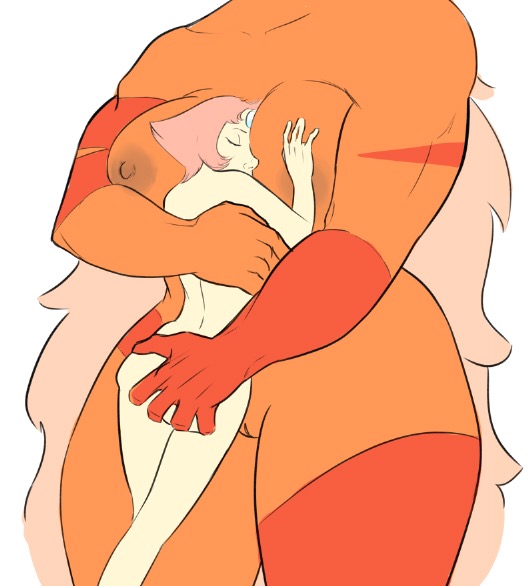 2girls, areolae, armpits, ass, ass grab, back, between breasts, big breasts, big hands, blonde hair, breasts, cartoon network, closed eyes, face in breasts, female, female only, gem (species), green skin, huge ass, huge breasts, hugging, jasper (steven universe), larger female, long hair, nipples, nude, orange skin, pearl (steven universe), pink hair, red skin, short hair, size difference, smaller female, softnotion, standing, steven universe, thick thighs, very long hair, wide hips, yuri