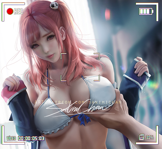 1boy, 1girls, big breasts, breast grab, breasts, cleavage, dead or alive, female, honoka (doa), large breasts, looking at viewer, male, sakimichan, straight