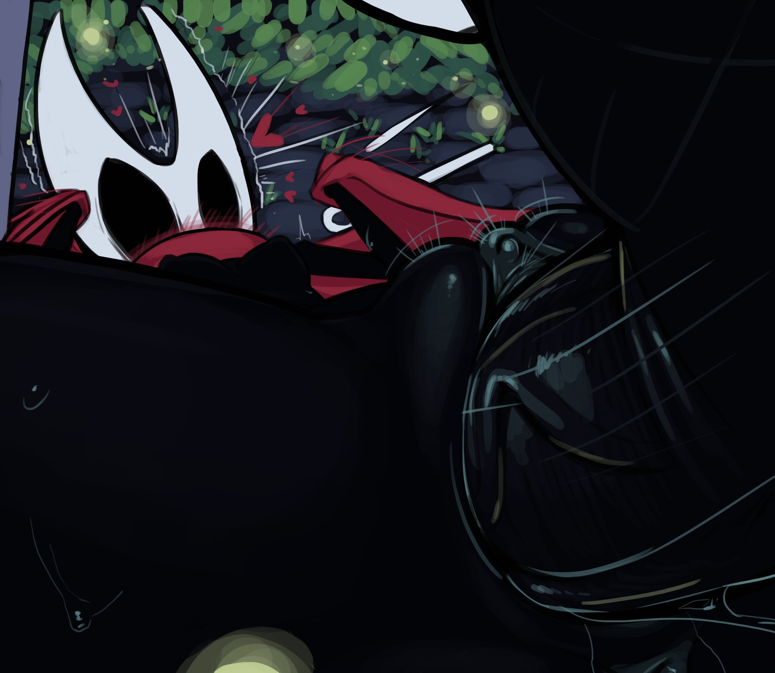 arthropod, big penis, black body, blush, bodily fluids, boxman, breasts, cloak, close-up, clothing, female, genital fluids, heart, hollow knight, hornet (hollow knight), hyper, hyper penis, incest, insects, lying, male, missionary position, nude, on back, penetration, penis, pussy, pussy juice, sex, siblings, spread legs, spreading, straight, sweat, the knight (hollow knight), vaginal penetration