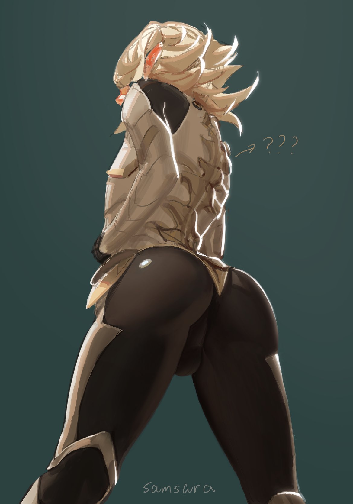 1boy ass ass_focus corrin_(fire_emblem) corrin_(fire_emblem)_(male) cute_male facing_away fire_emblem fire_emblem_fates male male_only nintendo samsara samsara_(shuukeura) solo tight_clothing tights white_hair