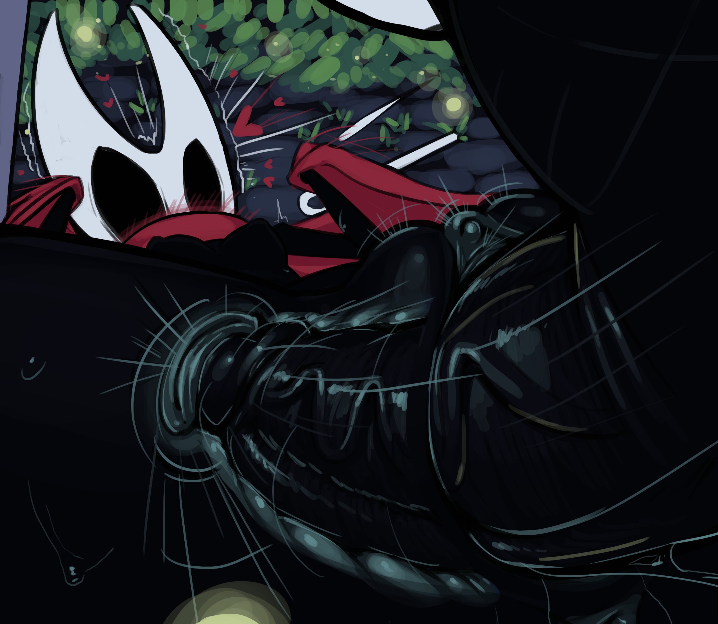 anthro, arthropod, big penis, black body, blush, bodily fluids, boxman, breasts, cervical penetration, cervix, cervix kiss, cloak, close-up, clothing, deep penetration, female, genital fluids, heart, hollow knight, hornet (hollow knight), hyper, hyper penis, incest, insects, internal, lying, male, missionary position, nude, on back, penetration, penis, pussy, pussy juice, sex, siblings, spread legs, spreading, straight, sweat, the knight (hollow knight), vaginal penetration, x-ray