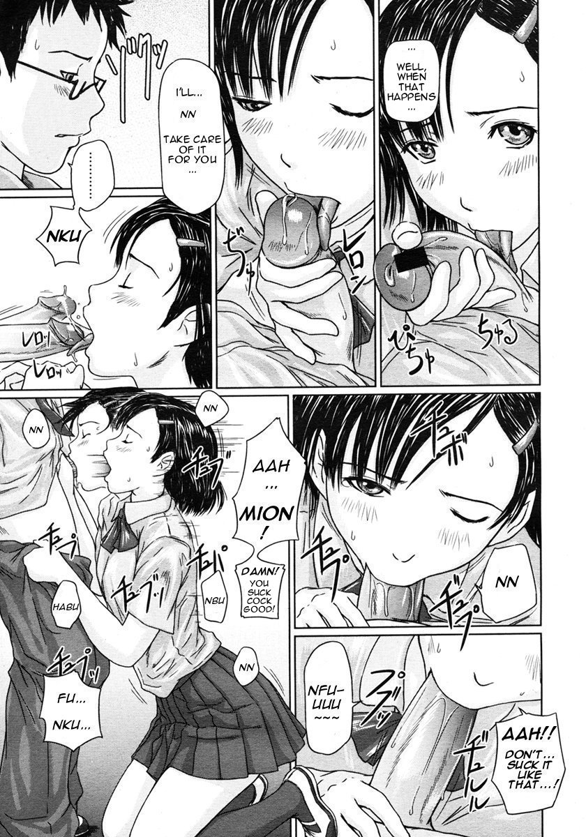 ball_sucking censored comic english_text fellatio giri_giri_sisters highres kisaragi_gunma manga monochrome oral penis right_to_left school_uniform skirt translated