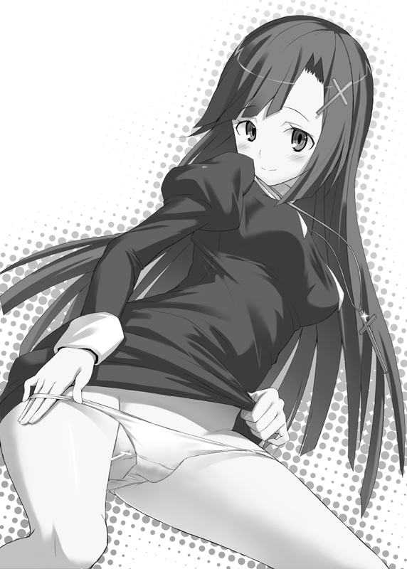 1girls clothing female female_only kannagi monochrome panties solo tagme zange