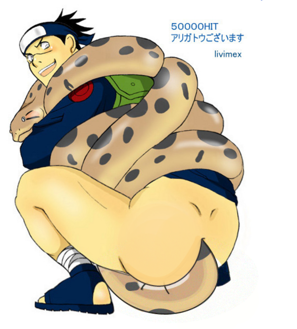 1boy anal anal_penetration ass back_view bara black_hair blue_headband blue_shoes blush blushing bottomless bottomless_male clothed clothing green_vest headband human light-skinned_male light_skin looking_back male male_anal male_focus male_only mouth_open naruto naruto_(series) open_mouth partially_clothed scar scar_across_nose scar_on_face scar_on_nose scarred_nose shirt shoes snake snake_bestiality snake_dominating_human snake_in_anus snake_in_ass snake_insertion solo solo_focus solo_male squatting topwear umino_iruka vest white_background