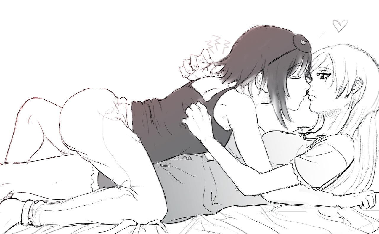 2girls, duo, female, female only, fully clothed, human, imminent kiss, lesbian sex, monochrome, multiple girls, ruby rose, rwby, scar, weiss schnee, yuri