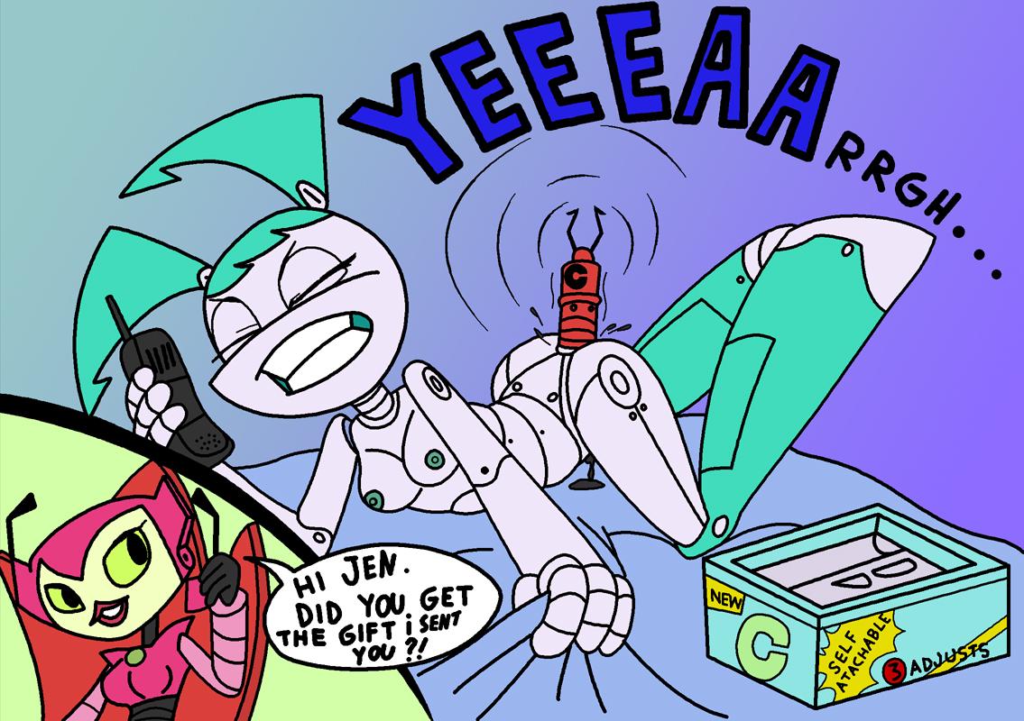 14-bis 2girls alternate_breast_size dildo female female_only jenny_wakeman multiple_girls my_life_as_a_teenage_robot robot smooth_skin vega_(mlaatr) vibrator xj-9