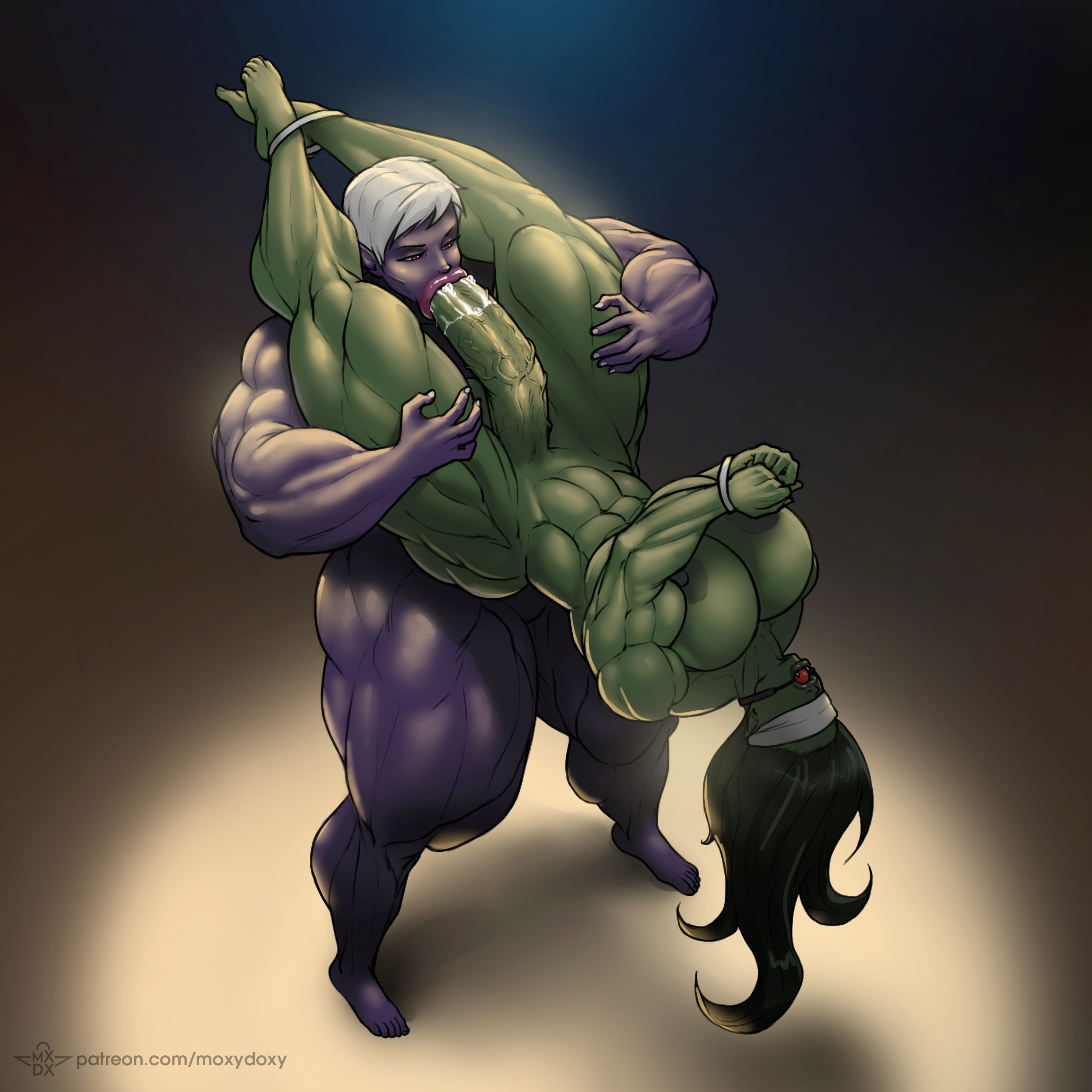 abs, ball gag, big breasts, big muscles, big penis, bimbo, black hair, blindfold, breasts, cock hungry, extreme muscles, female, futa on female, futanari, futasub, gag, gorakna, green skin, huge muscles, intersex, long hair, moxydoxy, muscles, muscular, muscular female, muscular futa, orc, orc futa, penis, purple skin, red eyes, short hair, sucking, tied up, veiny penis, white hair