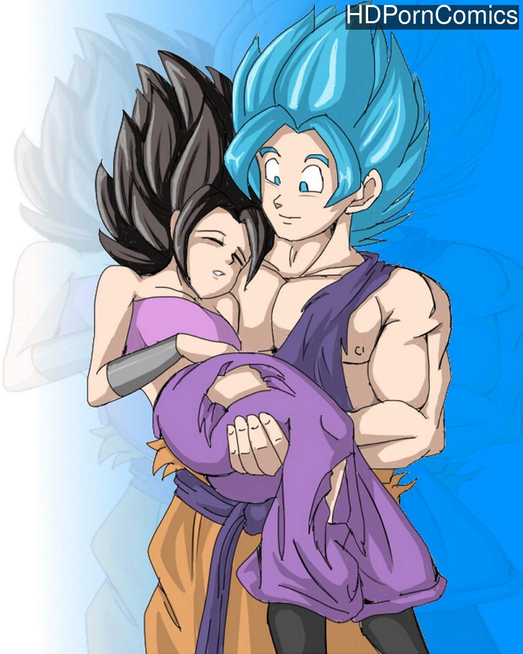 black_hair blinx1287 blue_eyes blue_hair carrying caulifla dragon_ball dragon_ball_super female female_saiyan goku male ripped_clothes ripped_clothing ripped_pants saiyan sleeping son_goku spiky_hair super_saiyan_blue torn_clothes torn_clothing universe_6/universe_7 universe_6_saiyan/universe_7_saiyan virgin_pussy