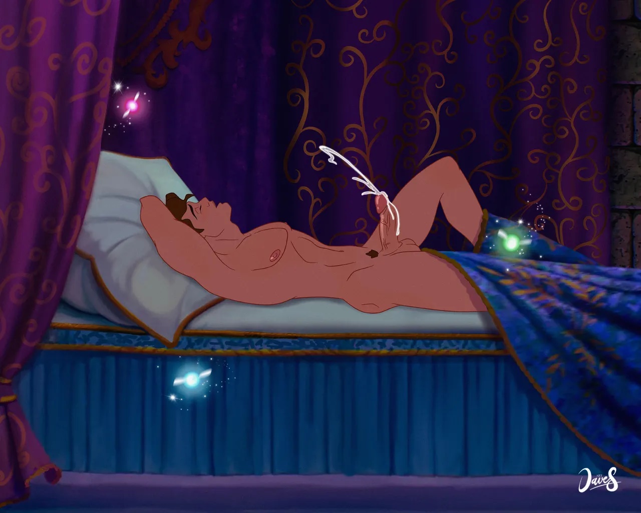 1boy, bed, blanket, brick wall, brown hair, cum, curtains, disney, disney prince, esteesdave, fairies, fairy, flying cum, gay, just jacked off, male, male only, penis, prince phillip, pubic hair, royalty, short hair, sleeping beauty (1959 film), yaoi