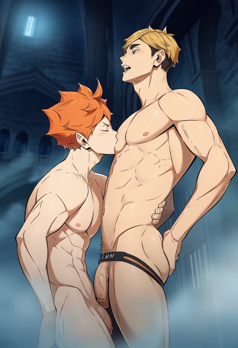 ai generated, atsumu miya, bara, gay, gay sex, haikyuu!!, hawkchan99, male, male/male, shoyo hinata, tagme