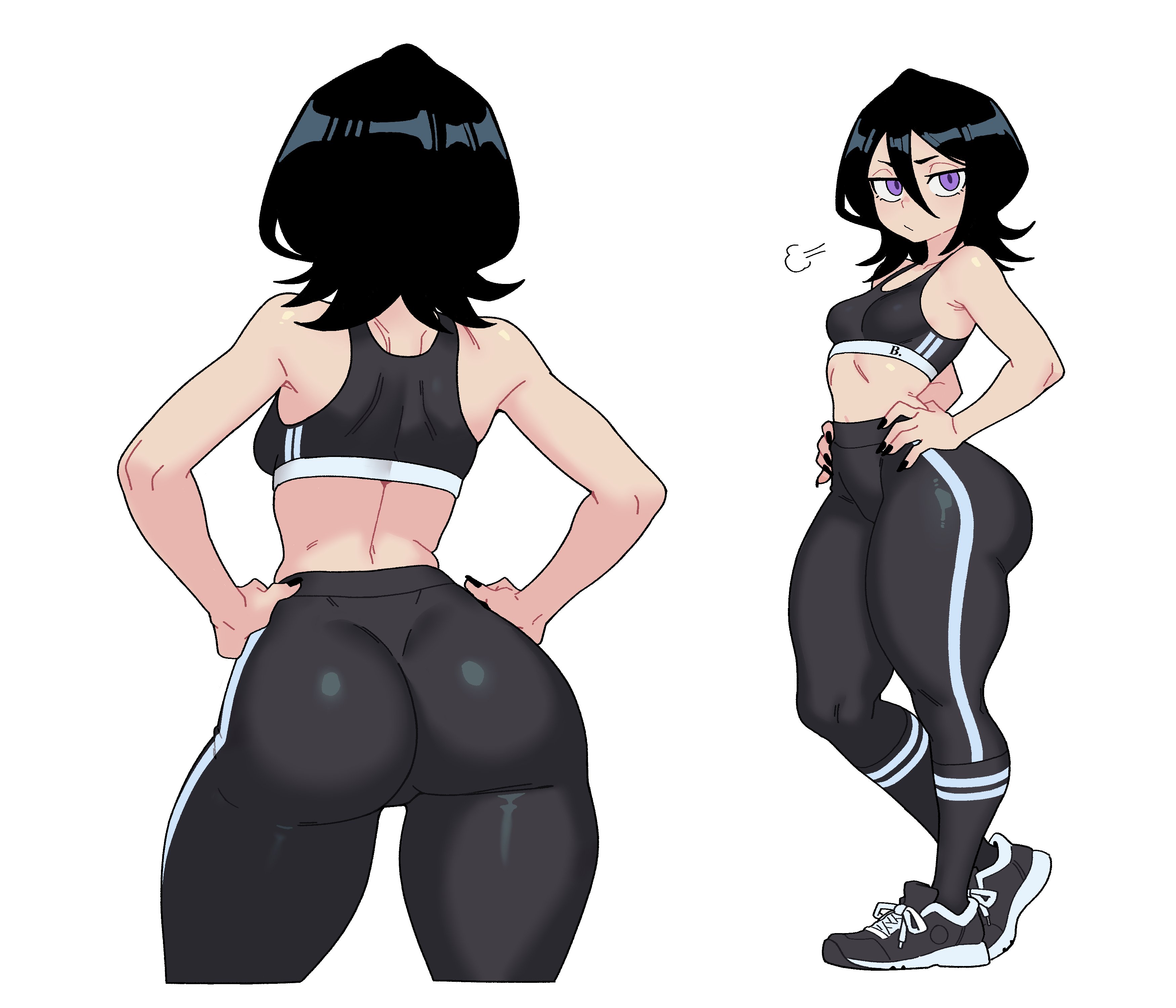 1girls, ass, ass focus, big ass, bingbingzi, bleach, breasts, chengchezhiice, female, female only, kuchiki rukia, light-skinned female, solo, tagme, workout clothes