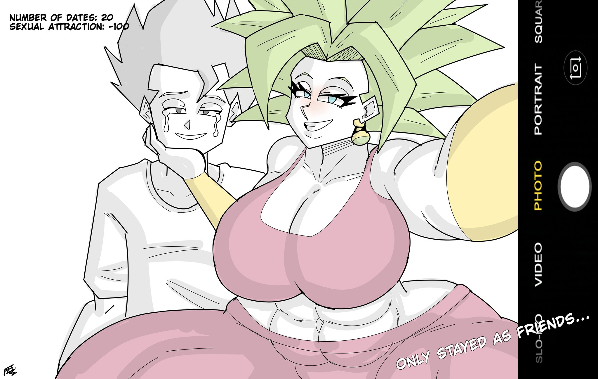 1boy, 1girls, afreetime, ass, big ass, big breasts, big butt, big nipples, blue eyes, breasts, cabba, caulifla, champanized, commission, commissions open, crying, crying with eyes open, dragon ball, dragon ball super, fat ass, female, female saiyan, green hair, huge breasts, kefla, large breasts, legendary super saiyan, monochrome, saiyan, saiyan female, straight, super saiyan, super saiyan 2, theafreetime