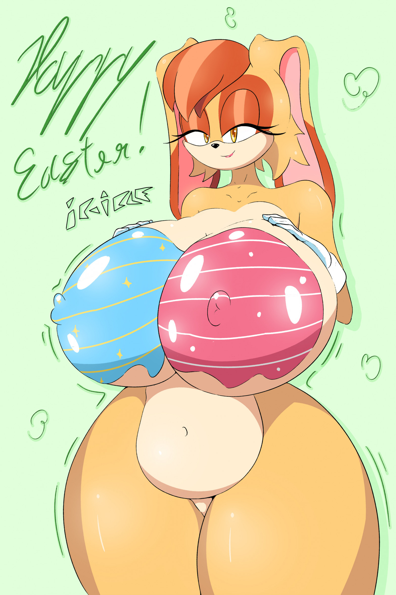 ass bigger than head, big ass, big breasts, big thighs, body paint, breast expansion, breast squeeze, breasts bigger than head, easter, easter egg, ic-icle, milf, sega, sonic (series), sonic the hedgehog (series), thick thighs, vanilla the rabbit