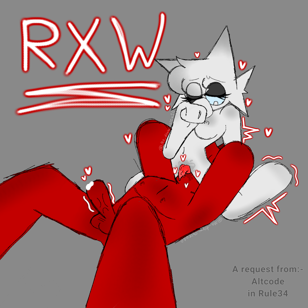 1boy, 1girls, 2d, cartoony, cat ears, cat girl, covering mouth, cum on penis, demon boy, digital art, eating pussy, female, female on top, holding legs, idk what to tag it, juicy pussy, male, male/female, penis, pleasured female, raddy (sprunki), red (sprunki), red body, red skin, shaking penis, sitting on face, sprunki, tongue out, wenda (sprunki), white (sprunki), white fur