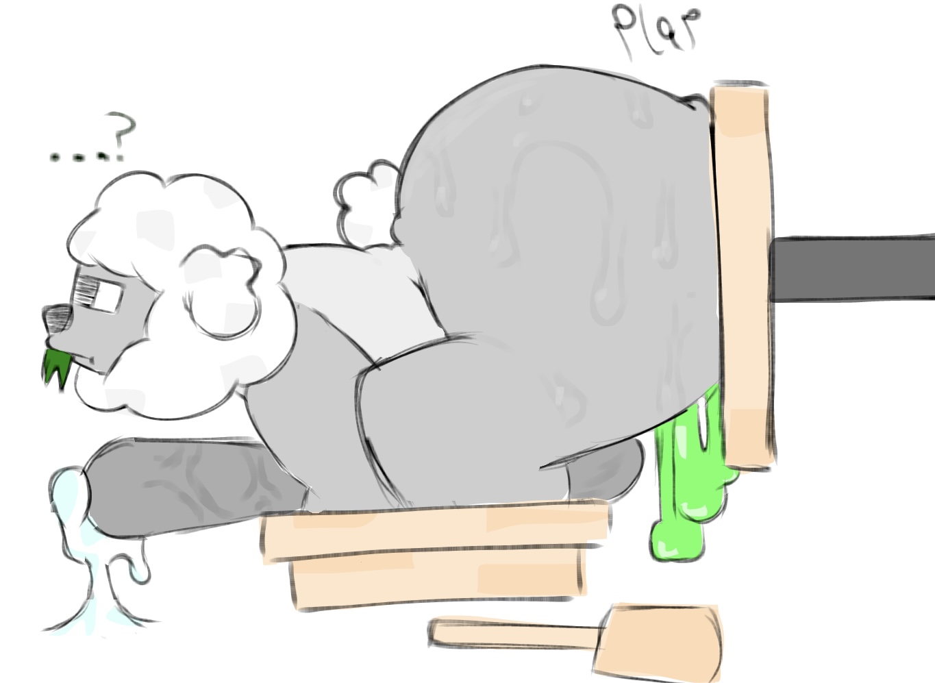 big ass, big penis, confused, cum, eating, fucking machine, minecraft, minecraft sheep fucker machine, oblivious, piston (minecraft), sheep (minecraft), slime, stuck, sweaty ass, veiny penis