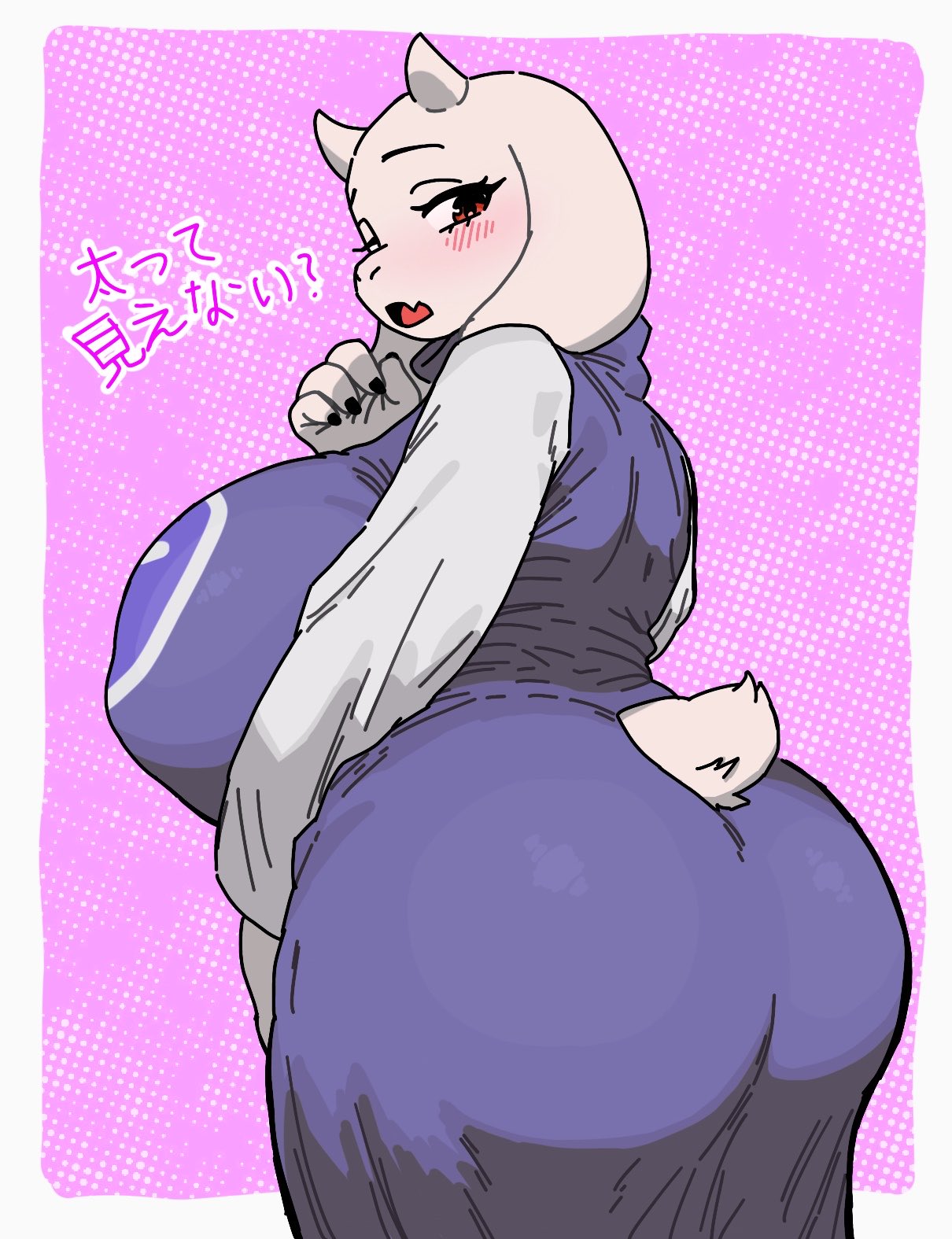 2 horns, 2025, 4 fingers, anthro, anthro female, ass, ass bigger than head, big ass, big breasts, big butt, blush, boss monster (undertale), bovid, breasts, breasts bigger than head, caprine, clothed, clothed anthro, clothed female, clothing, digital media (artwork), dress, eyelashes, female, female anthro, fingers, fur, furgonomics, furry, furry female, goat, head, hi res, horn, huge ass, huge breasts, huge butt, large breasts, looking at viewer, looking back, looking back at viewer, mammal, mature anthro, mature female, milf, open mouth, portrait, rawzii, rear view, solo, tail, text, three-quarter portrait, toriel, undertale, undertale (series), white body, white ears, white fur, white horn, white sclera, white tail