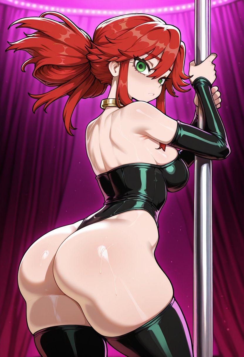 1girls, ai generated, big ass, gachiakuta, looking at viewer, partially clothed, riyou reaper, small breasts, solo, solo female, stripper pole