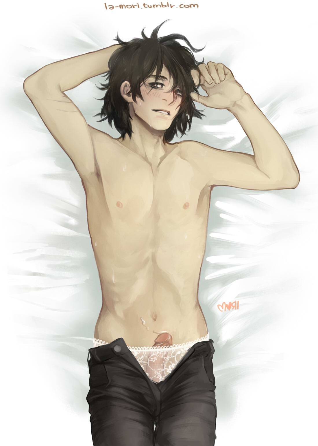 armpit fetish, armpits, cum, jeans, male, male only, nico di angelo, nipples, panties, pectorals, penis, percy jackson and the olympians, skinny
