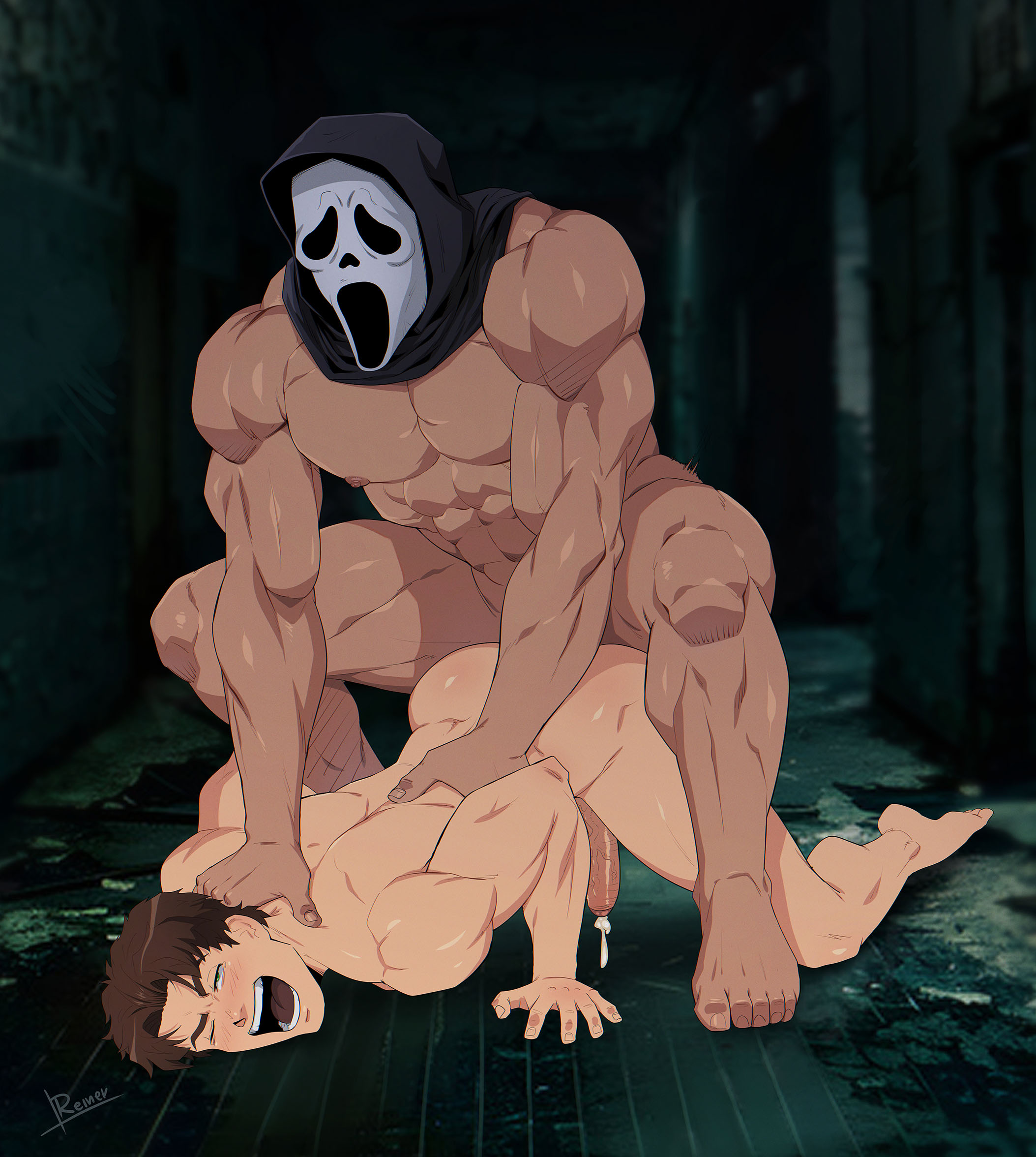2boys, abs, anal, anal sex, ass, back, back muscles, bara, big dom small sub, big penis, cum, cum drip, cum on penis, cum while penetrated, cumshot, daddy, dilf, dominant, dominant human, dominant male, domination, ejaculation, erect nipples, erection, gay, ghostface, hair, human, human dominating human, human on human, human penetrated, human penetrating human, hunk, larger human, larger male, male, male focus, male only, male penetrated, male penetrating, male penetrating male, male/male, mask, mask only, masked male, muscular, muscular human, muscular male, naked, naked male, nipples, nude, pecs, penetration, penis, penis in ass, pubic hair, reiner55, scream (franchise), serial killer, sex, size difference, smaller human, smaller male, smaller penetrated, submissive, submissive human, submissive male, yaoi