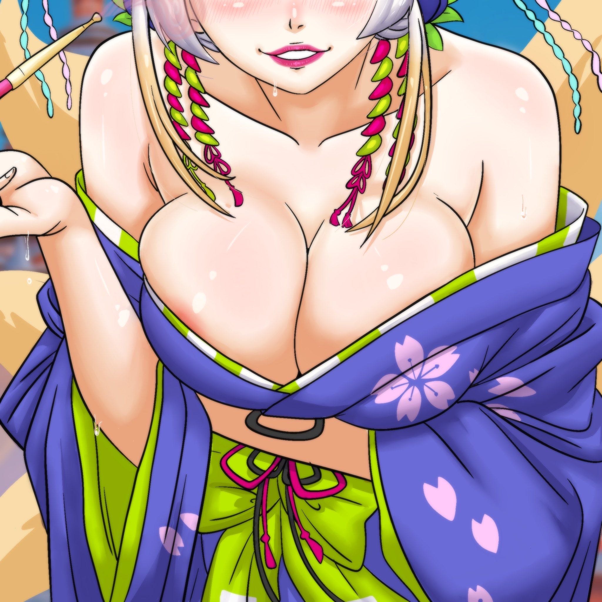 1girls, cleavage, re:zero kara hajimeru isekai seikatsu, tagme, wacum, white hair, yorna mishigure