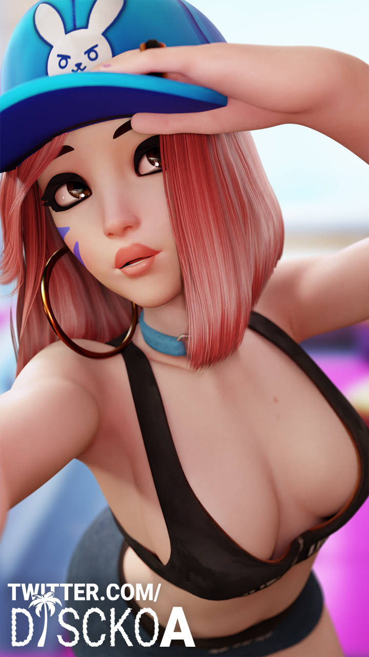 1girls 3d alternate_costume asian blender breasts cleavage d.va discko discko_d.va female female_only hoop_earrings hoop_earrings_oversized light_skin medium_breasts overwatch solo street_style street_style_d.va tank_top