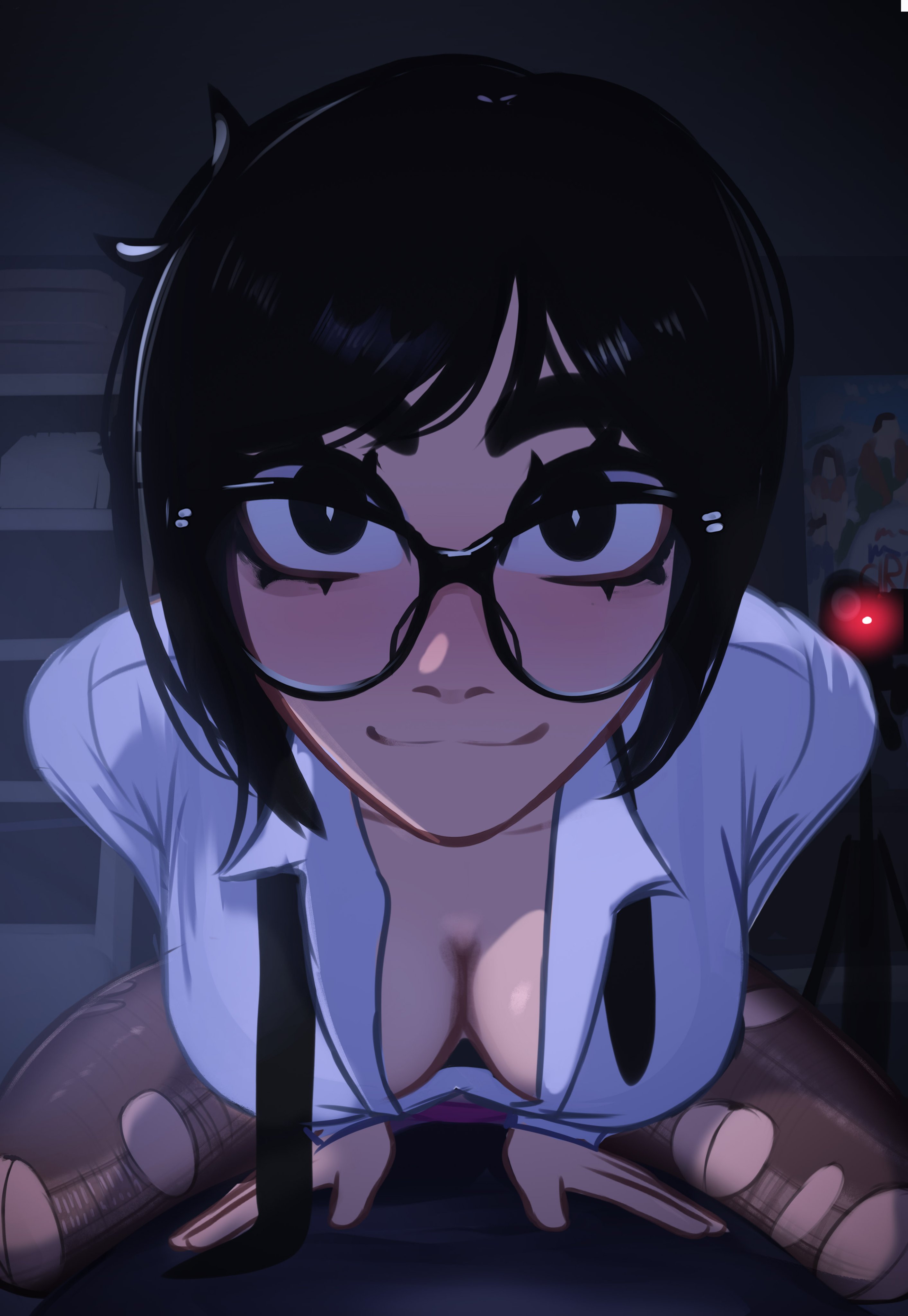 1girls, big breasts, black hair, breasts, cleavage, female, female only, glasses, hi res, large breasts, looking at viewer, original, rosen (veyonis), solo, solo female, veyonis