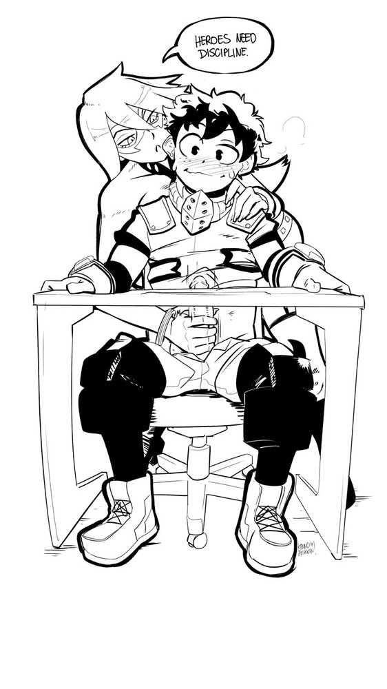 1boy, 1girls, big breasts, black and white, blush, blush lines, bracelet, breasts, chair, clothed, clothing, deku, female, hand on shoulder, handjob, izuku midoriya, izuku midoriya (hero outfit), kayama nemuri, kenno arkkan, long hair, long penis, male, male/female, mature female, midnight (my hero academia), midoriya izuku, midoriya izuku (hero outfit), milf, monochrome, multitasking, my hero academia, nemuri kayama, penis, table, teacher, younger male
