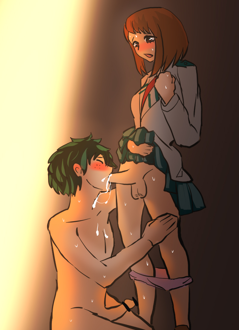 big breasts, breasts, dickgirl, dickgirl/male, futa on male, futanari, green hair, intersex, izuku midoriya, male, my hero academia, ochako uraraka