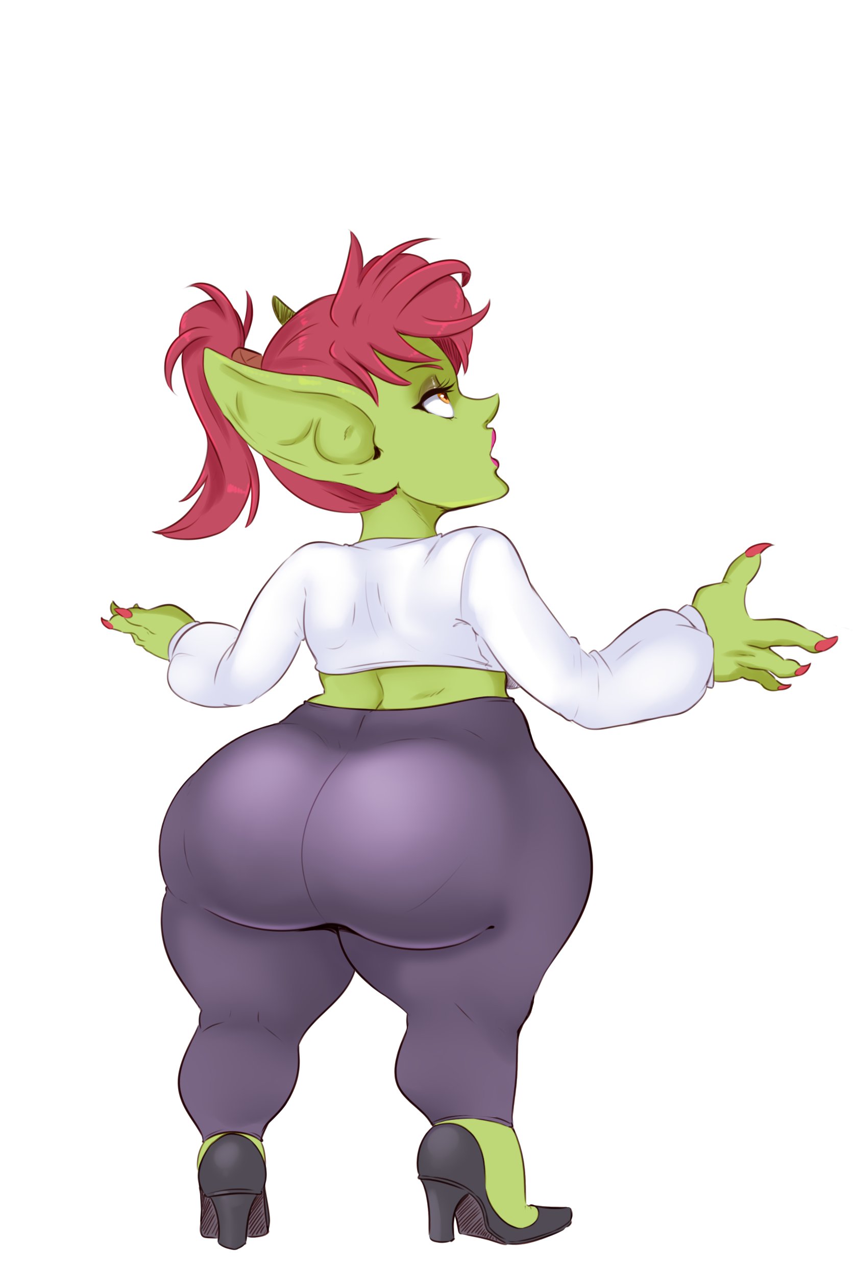 1girls, ass, blizzard entertainment, clothed, fantasy, female, female only, goblin, goblin (warcraft), goblin female, green skin, high heels, huge ass, shortstack, solo, solo female, sunnysundown, tezzla (sundown), warcraft, world of warcraft