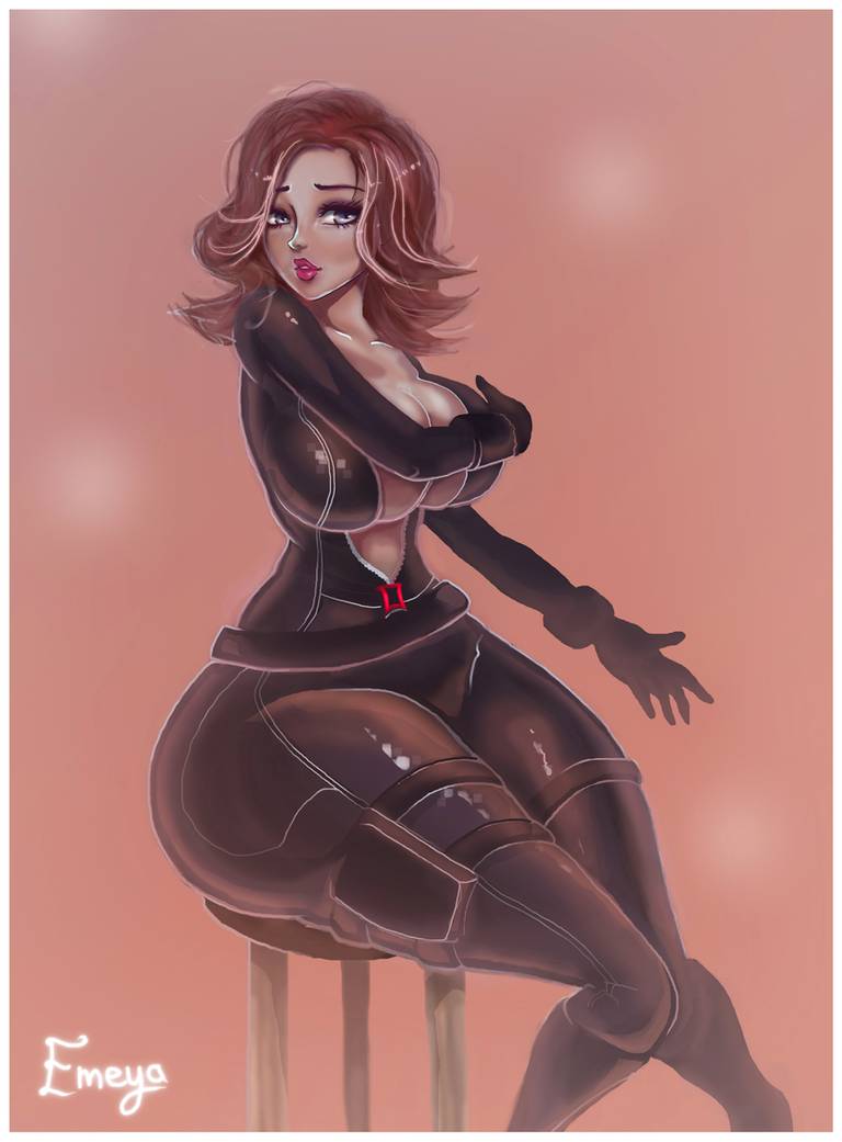 1girls alternate_ass_size arm_covers_breast big_ass big_butt bimbo black_suit black_widow_(marvel) bubble_ass bubble_butt busty chair curvy curvy_figure dat_ass emeya female ginger_hair huge_ass lipstick looking_at_viewer marvel marvel_comics natasha_romanoff pear_shaped scarlett_johansson showing_cleavage superhero_costume superheroine wardrobe_malfunction