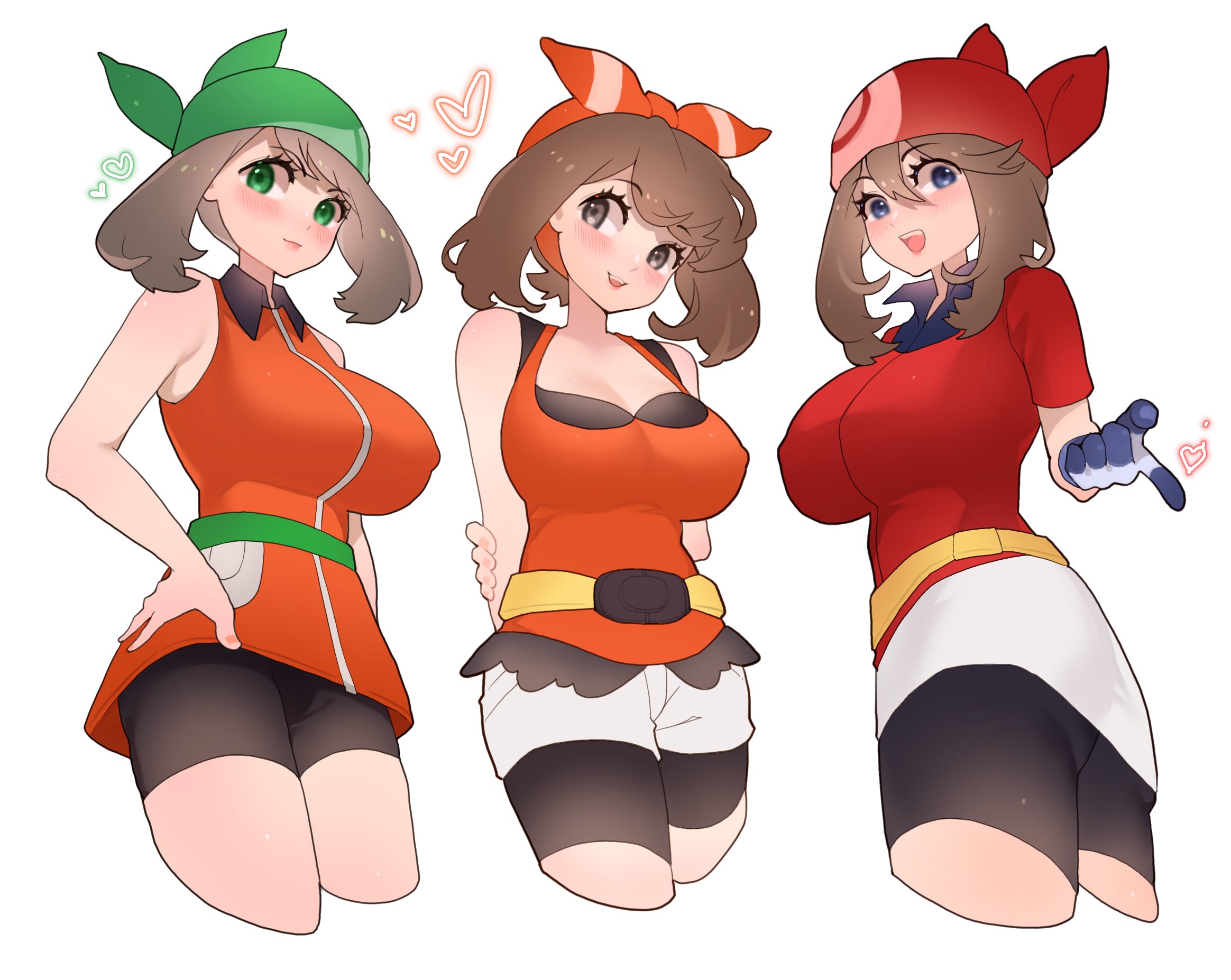 big breasts, breasts, clothed female, female, female only, fully clothed, horny, large breasts, may (pokemon emerald), may (pokemon oras), may (pokemon rs), may (pokemon), nipples, nipples visible through clothing, pokemon, pokemon oras, pokemon rse, short hair, sumisumii, tagme