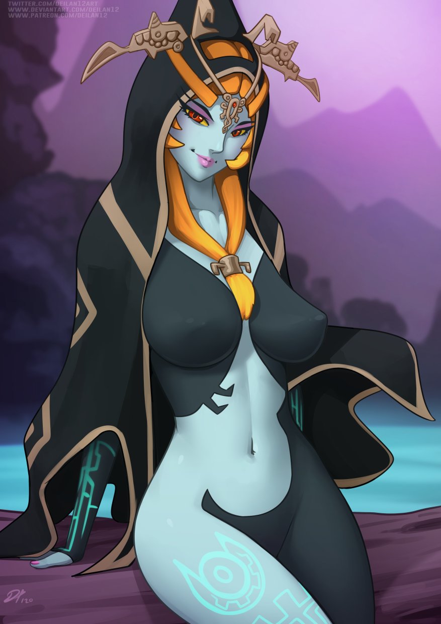1girls, areolae, big breasts, breasts, deilan12, female, female only, large breasts, looking at viewer, midna, nintendo, nipples, solo, solo focus, the legend of zelda, twili, twili midna, twilight princess
