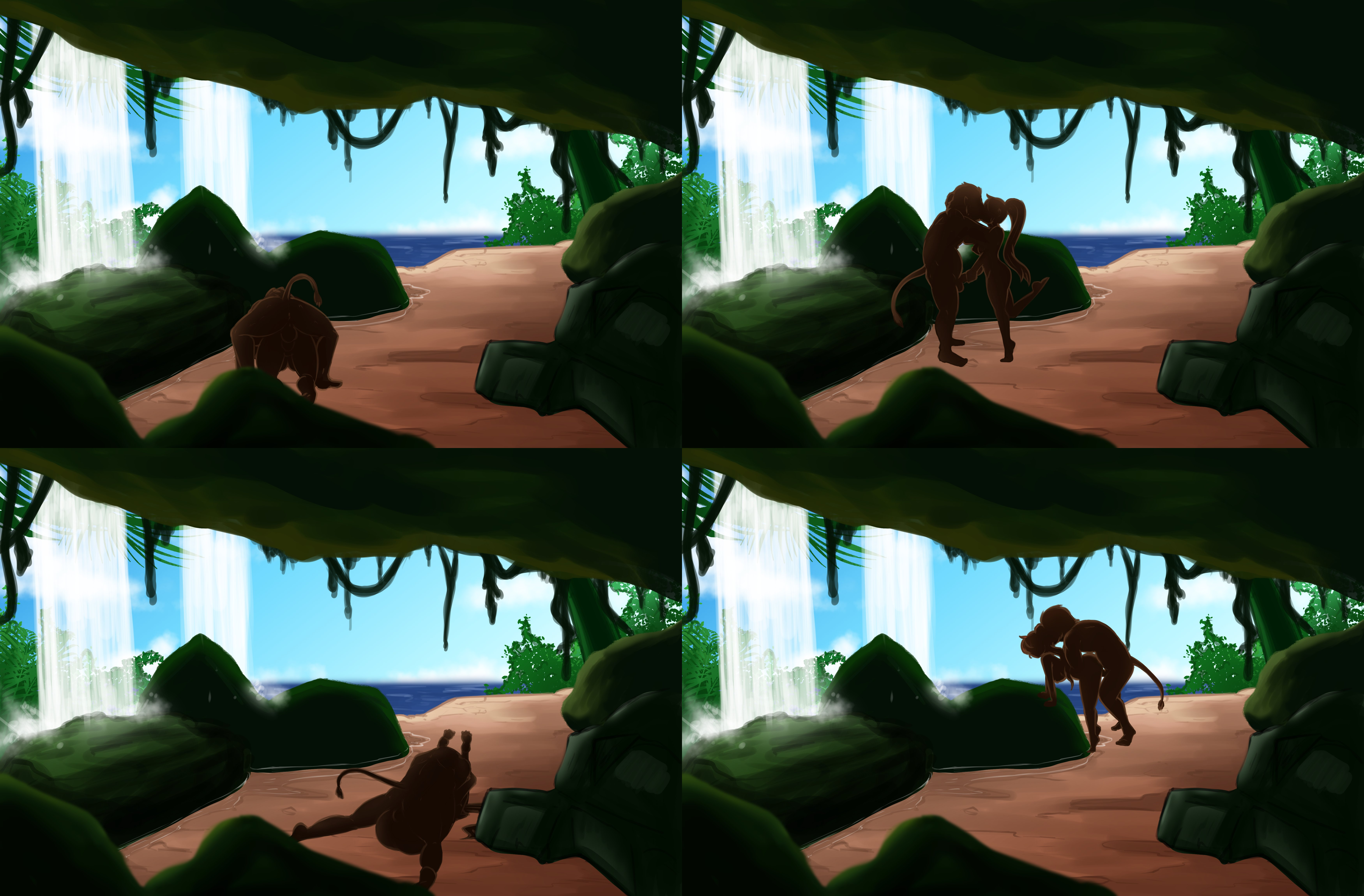 adult and teenager, age difference, all fours, animal humanoid, background, background sex, breeding, deserted island, doggy style, fat man, faunus, female, handjob, island, kissing, leonardo lionheart, mating press, multiple positions, nature, nayaase beleguii, on back, outdoor nudity, outdoor sex, outdoors, pyrrha nikos, rwby, silhouette, silhouette sex, tagme, tail