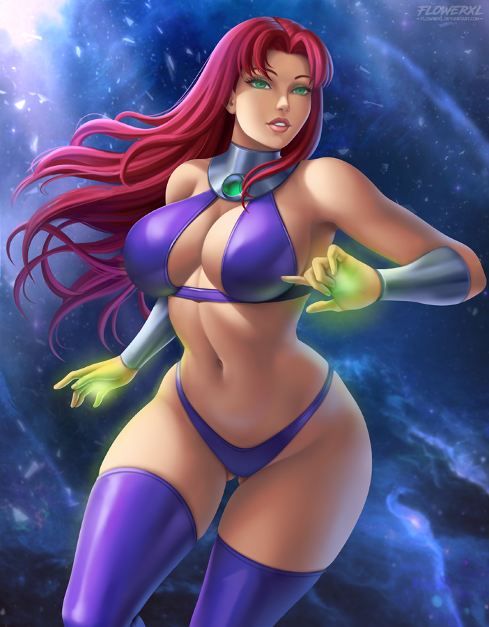 1girls, 2020, 5 fingers, alien, alien girl, alternate version available, big breasts, boots, breasts, cleavage, clothing, dc, dc comics, deviantart, eyebrows, eyelashes, female, female only, flowerxl, green eyes, hair, humanoid, humanoid hands, koriand'r, long hair, panties, pinup, red hair, redhead, solo, starfire, tamaranean, teen titans, thick thighs, thighhighs, wide hips