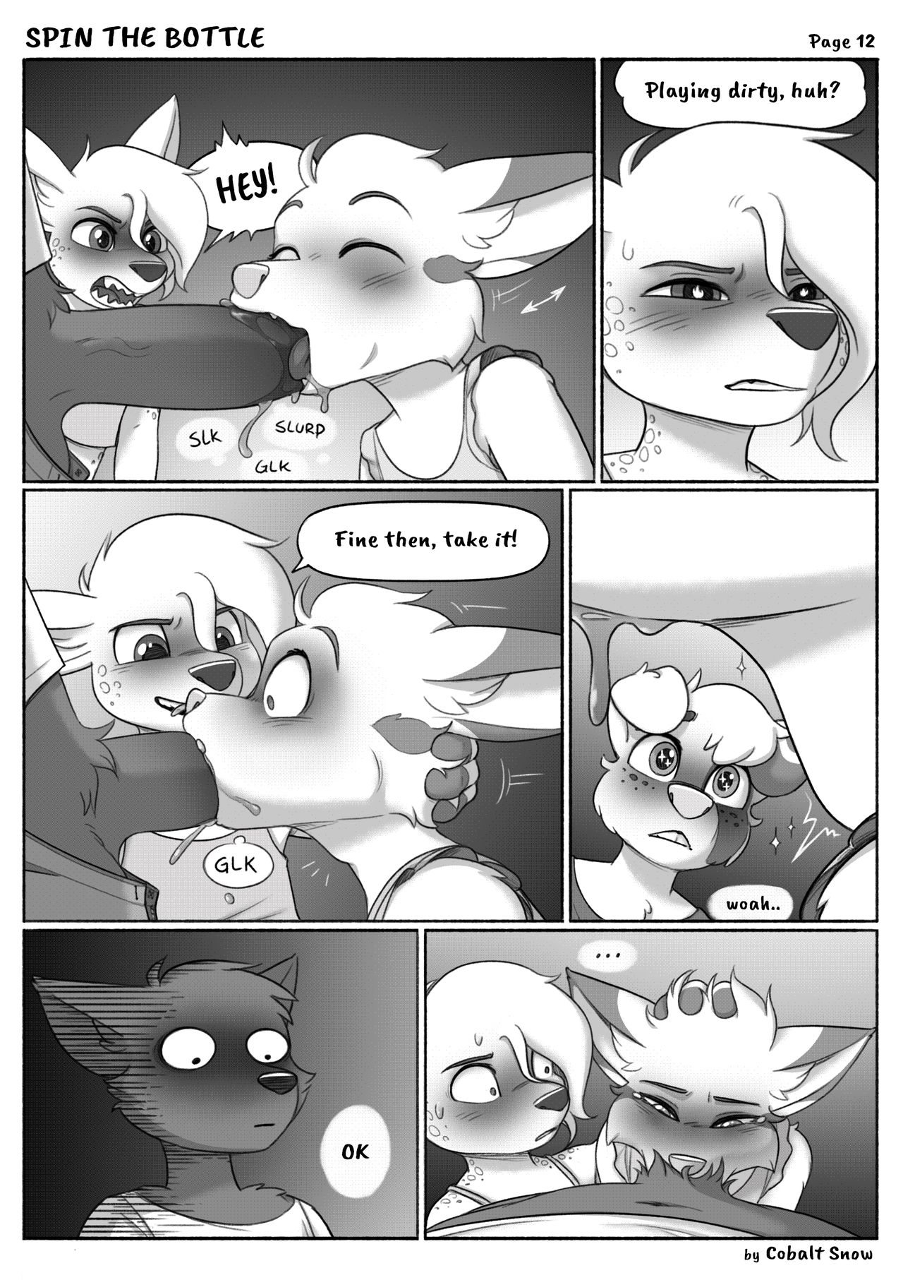 black and white, blowjob, cobalt snow, cute, female, furry, furry only, girly, monochrome, multiple females, multiple girls, oral, spin the bottle, young