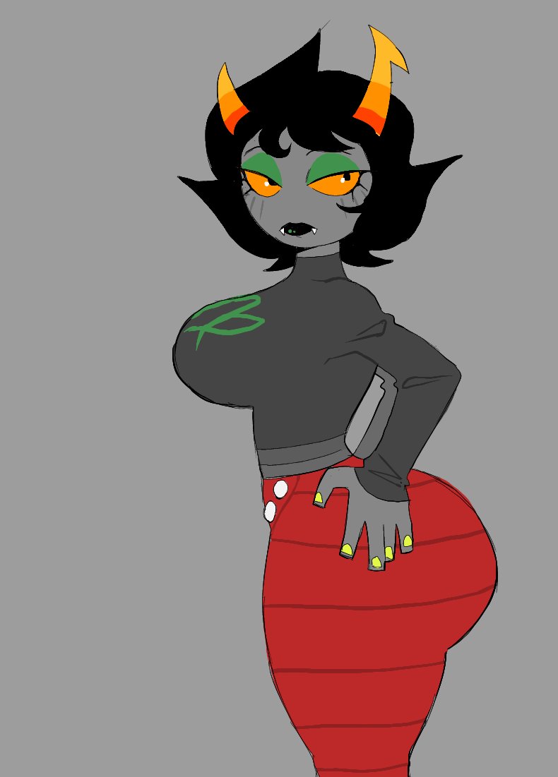 1girls, ass, big ass, big breasts, breasts, bubble ass, bubble butt, clothing, curvy, dagothurfanclub, dogrush, female, hands on hips, homestuck, homestuck troll, horns, kanaya maryam, large ass, large breasts, side view, solo, solo female, thick thighs, thighs