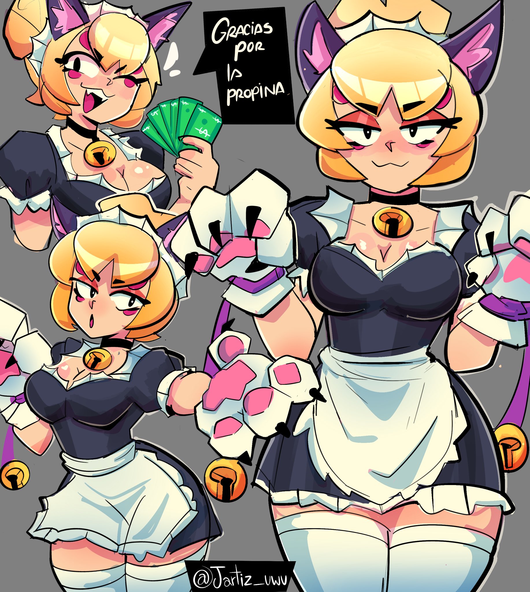 brawl stars, breasts, cat maid, charlie (brawl stars), female, jartiz, maid, thick thighs