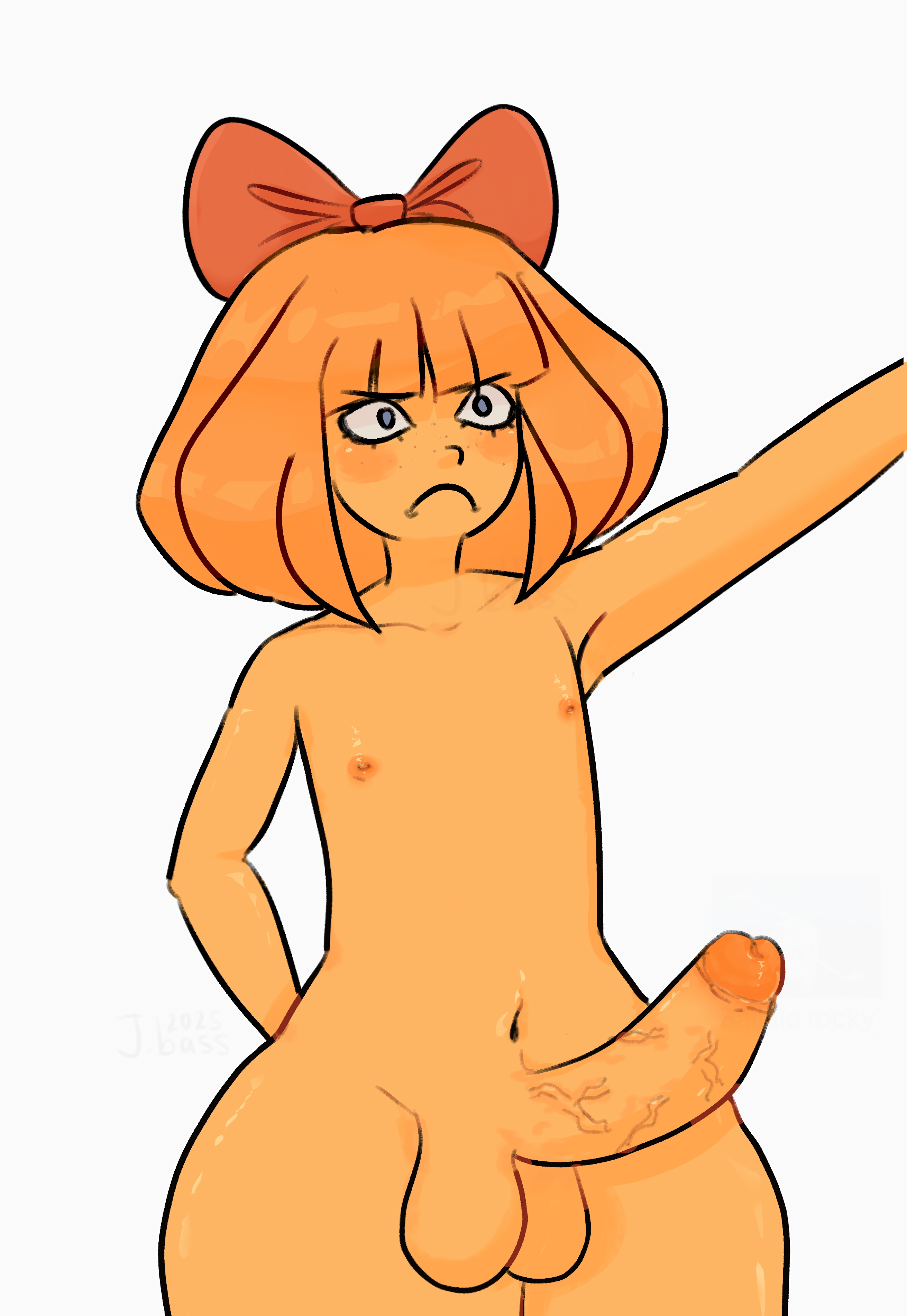 ass, big ass, big penis, blue eyes, female, freckles, futa on female, futanari, hips, intersex, mymy schoppenboer, nipples, no bra, no panties, ongezellig, orange hair, orange skin, penis, solo, thick ass, wide hips