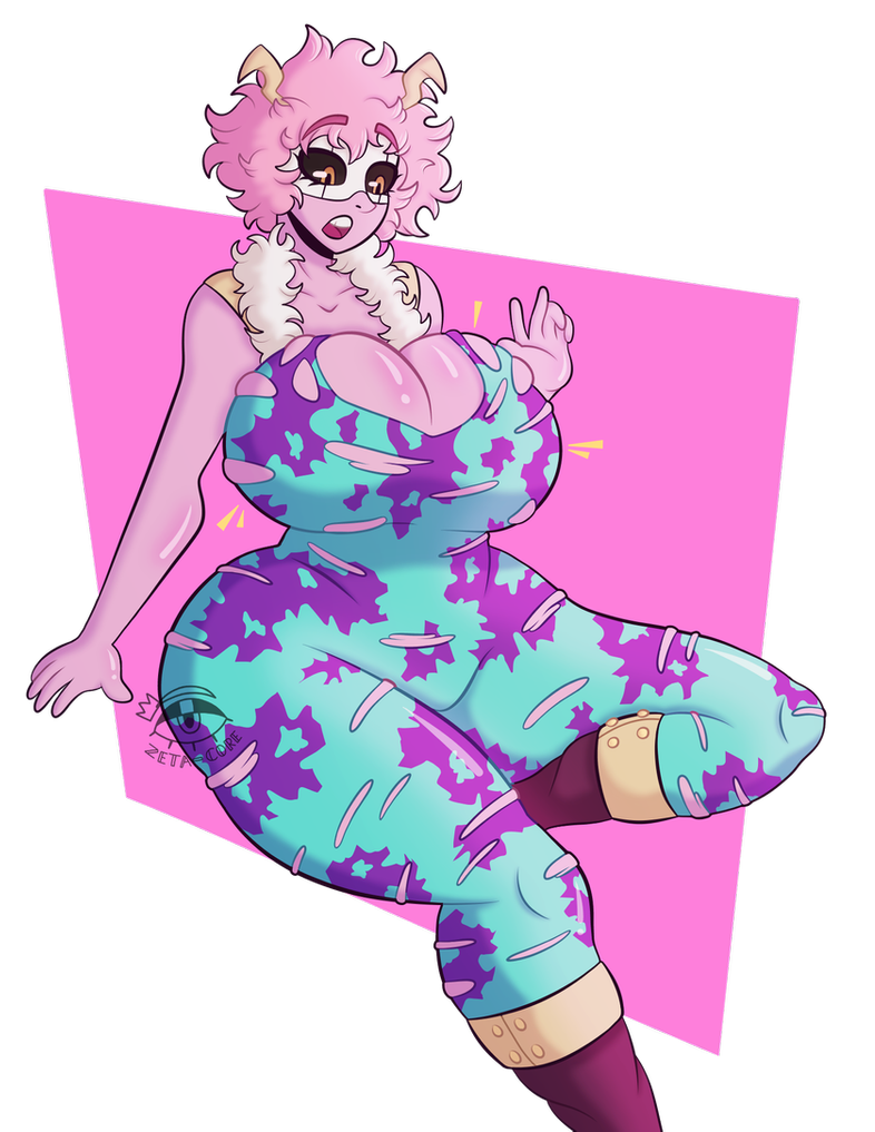 bodysuit breast_expansion hero_outfit_(mha) lonely-labs mina_ashido my_hero_academia pink_hair pink_skin shounen_jump torn_clothing