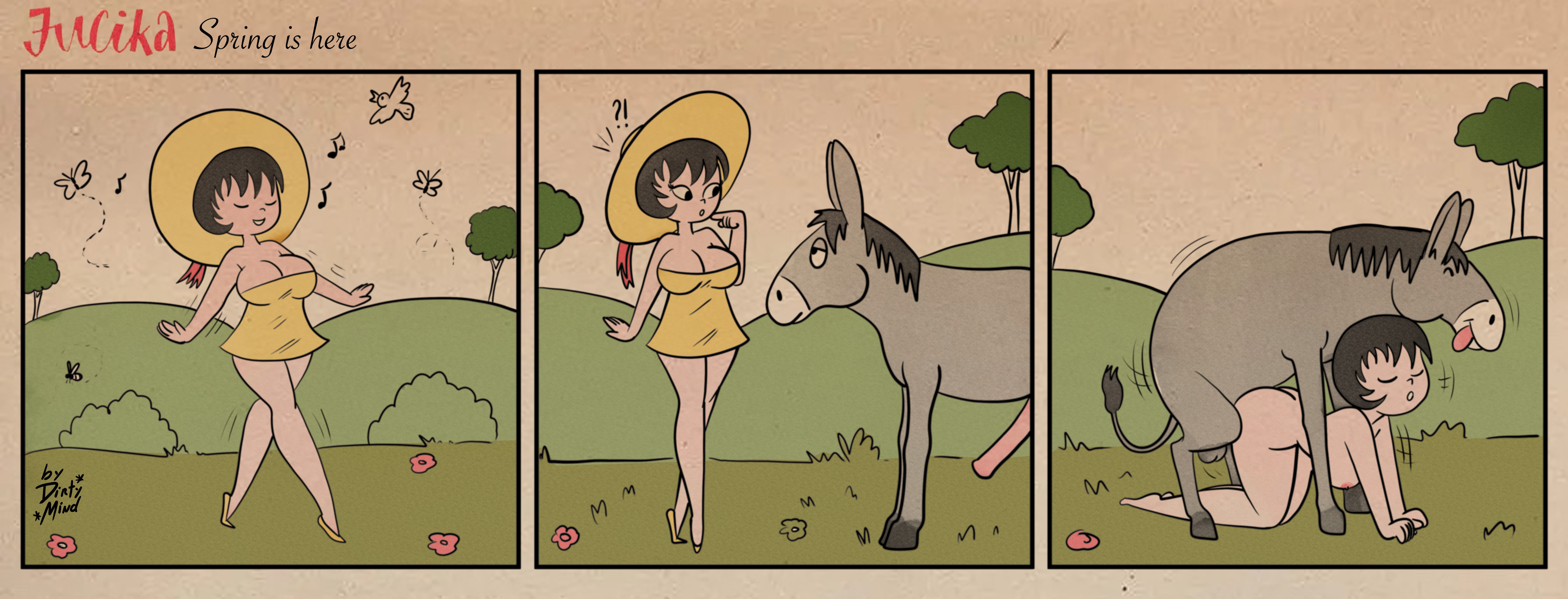 !?, 1boy, 1girls, all fours, ass, big ass, big breasts, breasts, closed eyes, comic, comic strip, completely nude, dialogue, dirtymind, doggy style, donkey, female, female human/male feral, female on feral, feral, feral on human, happy, happy sex, horse penis, horsecock, huge ass, huge breasts, human female, human penetrated, hungarian, jucika, jucika (comic), long hair, looking at viewer, male, male/female, medium hair, nipples, nude, nude female, open mouth, open smile, original, penetration, penis, pussy, ring, sex, speech bubble, surprised, thick thighs, tongue, tongue out, vaginal insertion, vaginal penetration, vaginal sex, vintage, wedding ring, wife, zoophilia