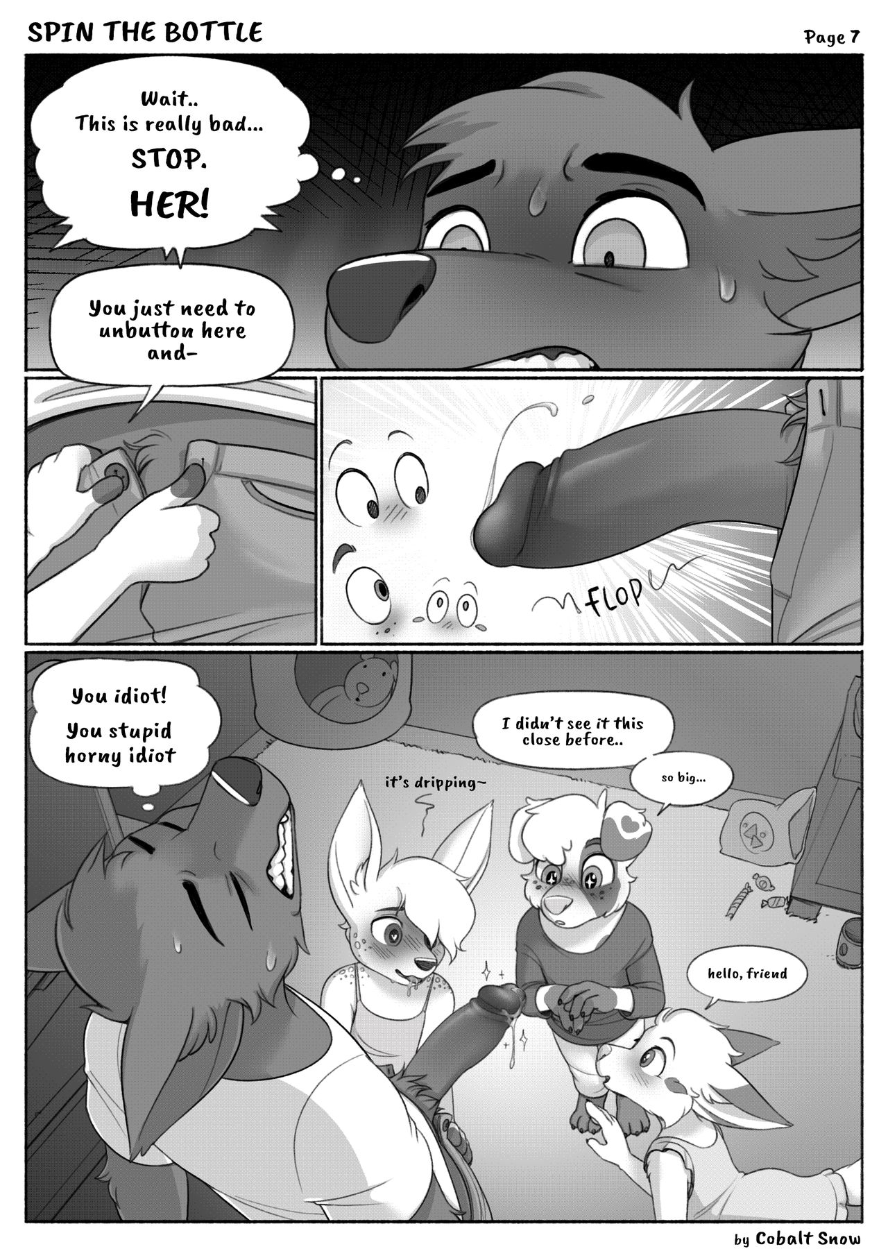 black and white, blowjob, cobalt snow, cute, female, furry, furry only, girly, monochrome, multiple females, multiple girls, oral, spin the bottle, young