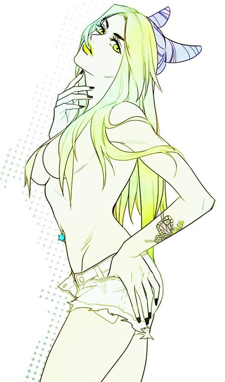 1girls, female, female only, jojo's bizarre adventure, jolyne kujo, looking at viewer, solo, stone ocean, topless, yoshi mumu