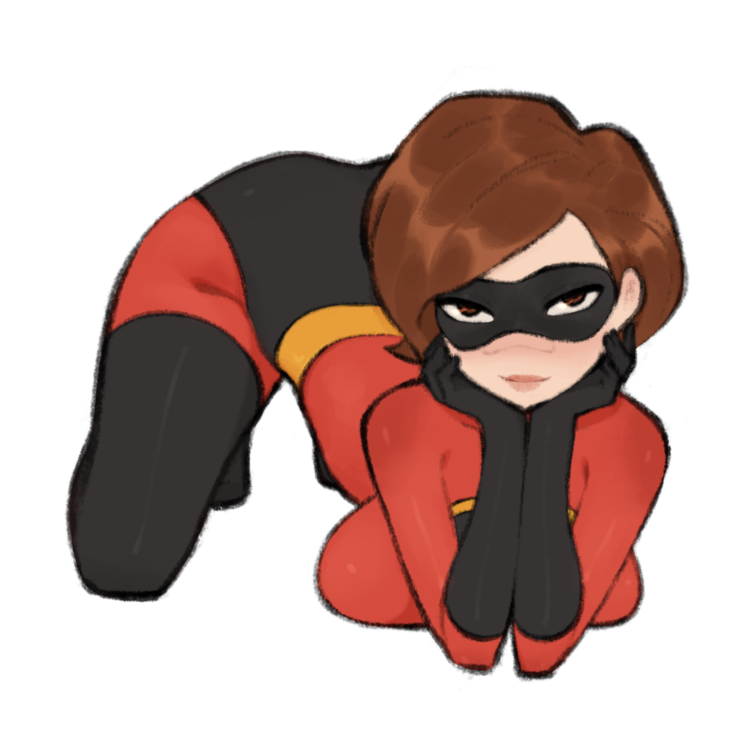2023, areolae, big breasts, biting lip, black boots, boots, breasts, brown eyes, brown hair, busty, domino mask, elastigirl, elbow gloves, female, female focus, gloves, gurumo, helen parr, hourglass figure, large breasts, milf, navel, nude, nude female, nude male, nudity, pixar, short hair, straight hair, tagme, the incredibles, thigh boots, wide hips