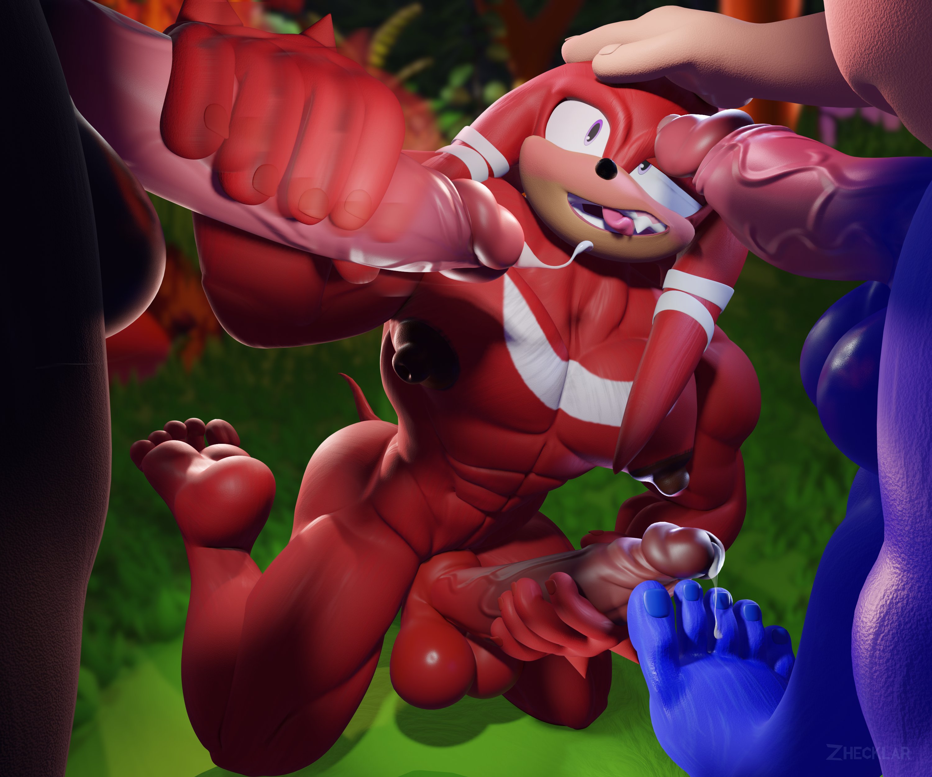 3boys, anthro, cum, cumshot, gay, handjob, knuckles the echidna, male only, male/male, masturbation, sega, shadow the hedgehog, sonic (series), sonic the hedgehog, sonic the hedgehog (series), zhecklar