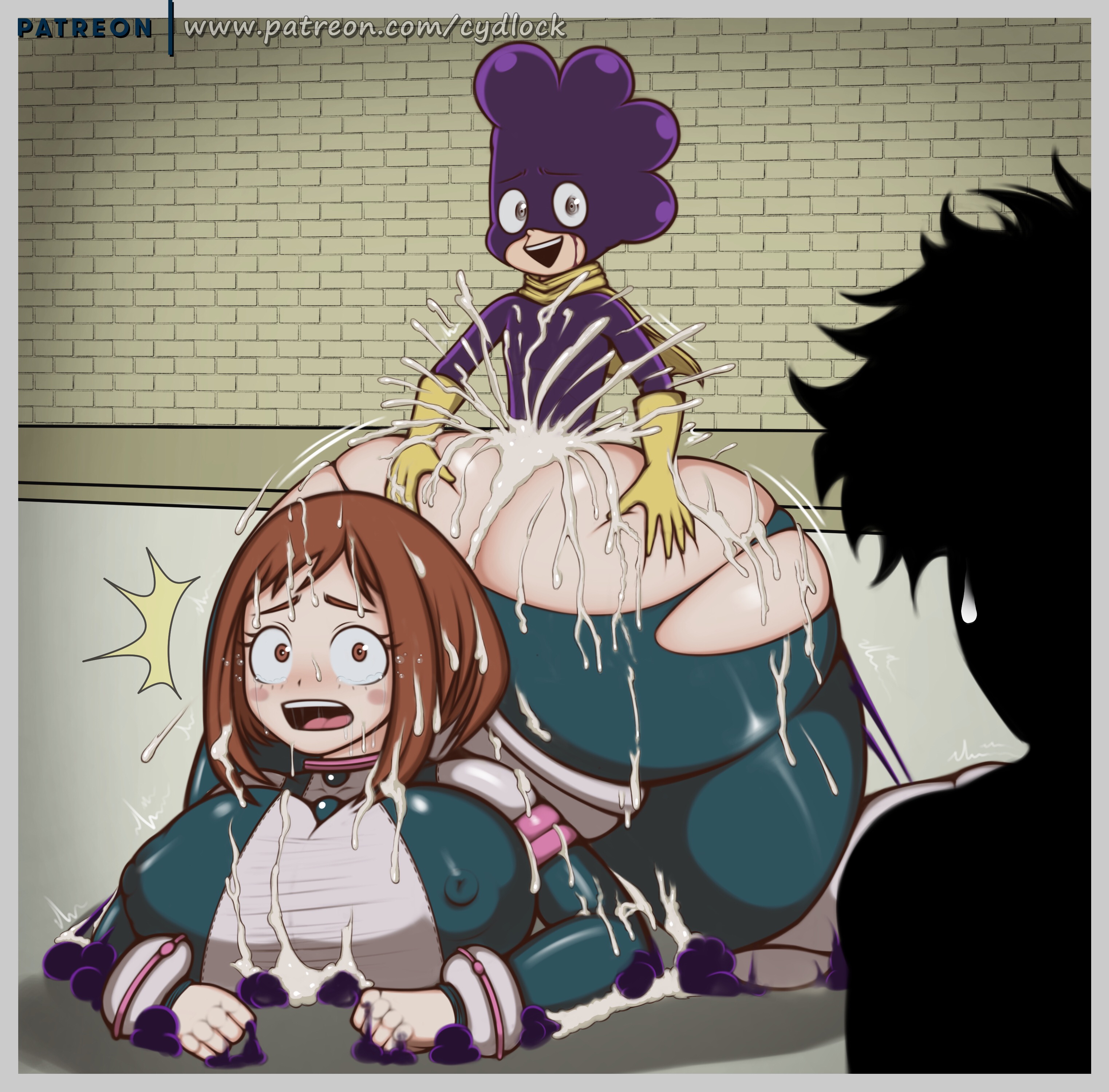 1girls, 2boys, ass, ass focus, big ass, big breasts, big butt, bodysuit, breasts, bubble ass, bubble butt, busty, butt focus, caught, caught in the act, cum on ass, cum on body, cydlock, doggy style, female, female human, hero outfit (mha), huge ass, huge breasts, human, izuku midoriya, large ass, light skin, light-skinned female, male, minoru mineta, my hero academia, ntr, ochako uraraka, ochako uraraka (hero outfit), open mouth, sex, size difference, superhero costume, superheroine, teenage female, teenager, thick ass, torn bodysuit, torn clothing, watching