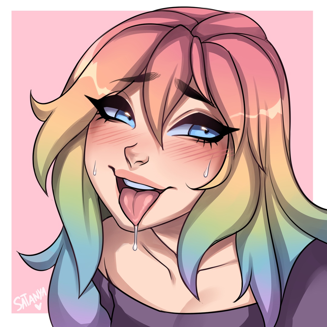 1girls, ahe gao, blue eyes, female, original, original character, rainbow hair, satanya, tagme